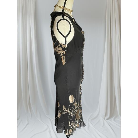 Sue Wong Womens Silk BurnedOut Midi Slip Black Tan dress 90s Y2K Vintage 12 L 10 - Picture 8 of 15
